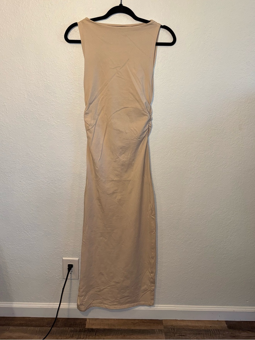 ASOS Design Tan High Neck Bodycon Ruched Gathered Maxi Dress Neutral Size 4